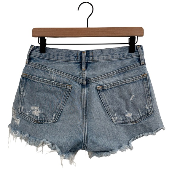 Agolde Faded Blue Ripped Jean Shorts - Picture 3 of 9